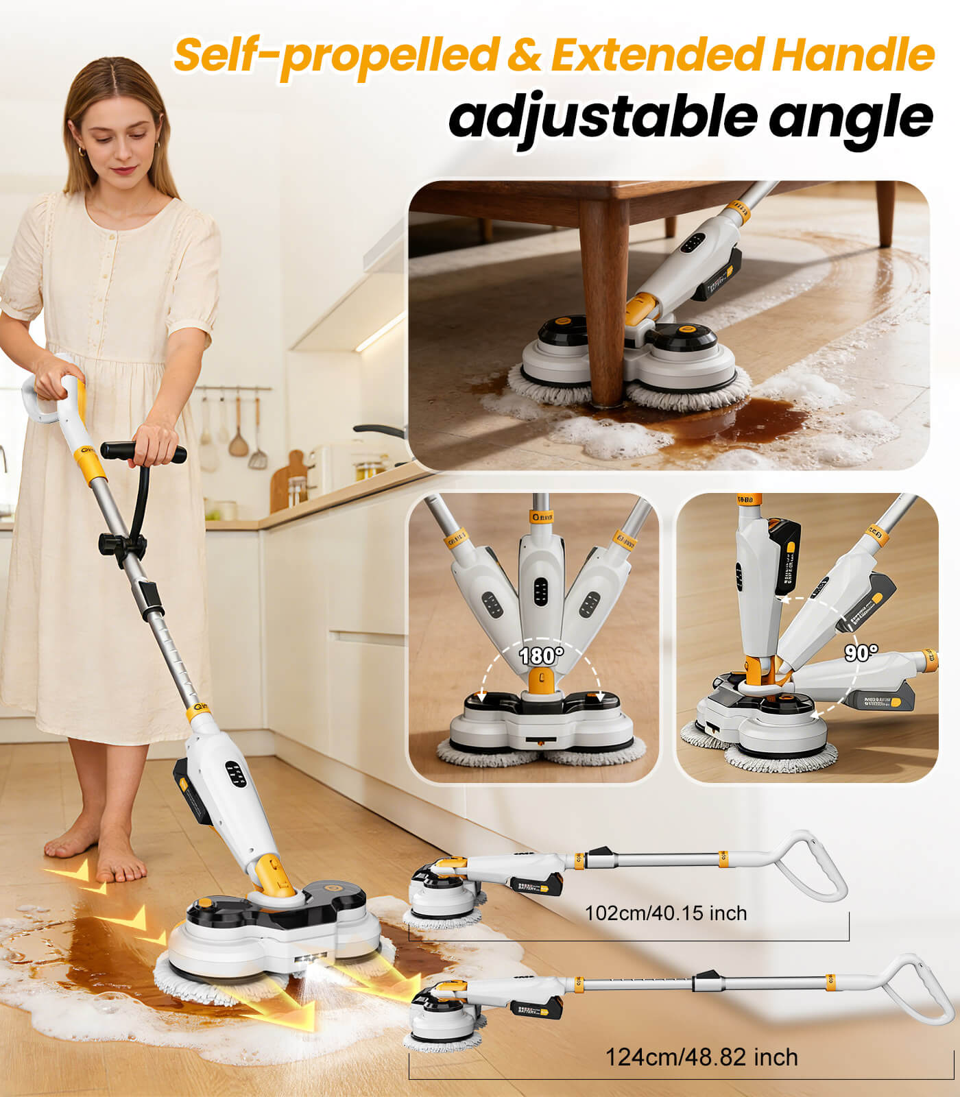 AZProClean™ Battery Electric Mop M3 – 800RPM Cordless Power Scrubber & Mop