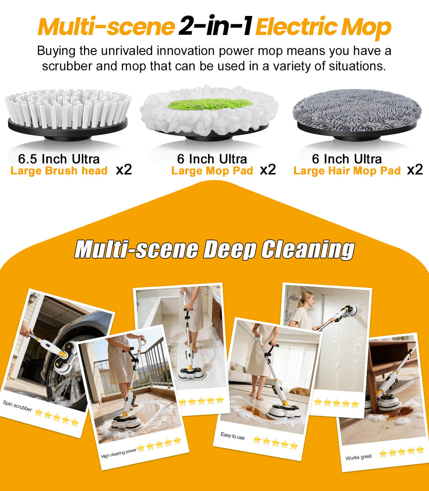 AZProClean™ Battery Electric Mop M3 – 800RPM Cordless Power Scrubber & Mop
